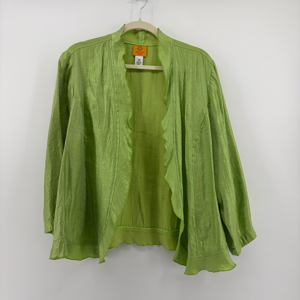 Ruby Rd Woman‎ Open Front Ruffle Cardigan Lime Green Textured Size 18W